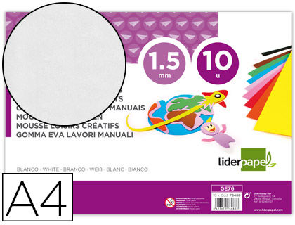 10h. goma EVA Liderpapel A4 60g/m² espesor 1,5mm. blanco